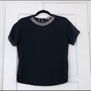 Rebecca Taylor Navy Jeweled Blouse